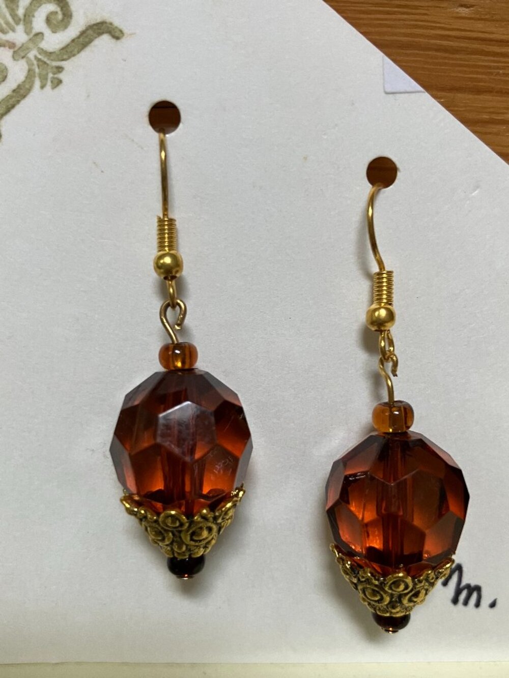 Handmade Drop Pierced Earring, Umber Color Bead